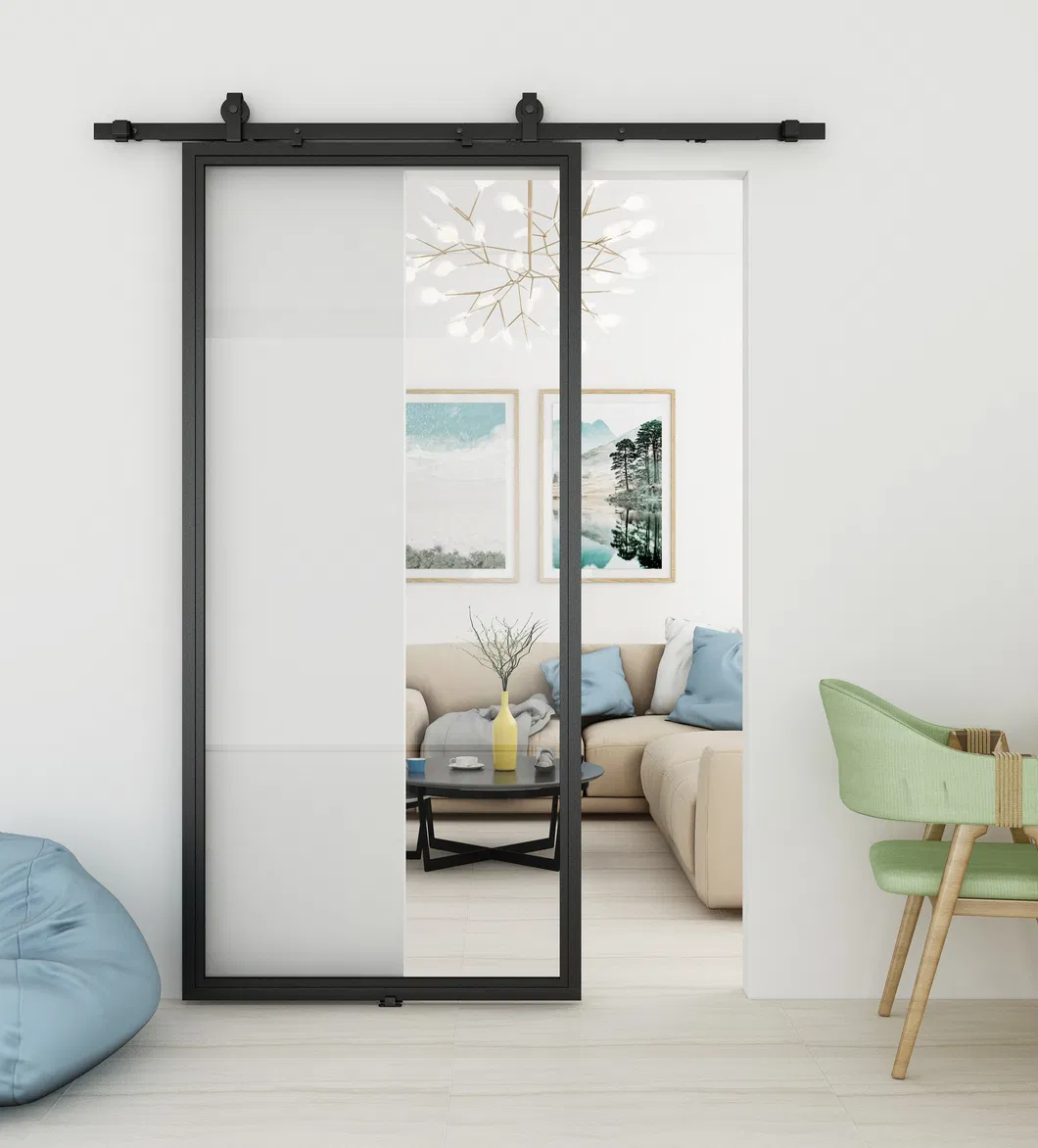 One Piece Metal Black Steel Frame Door with Clear Glass Insert