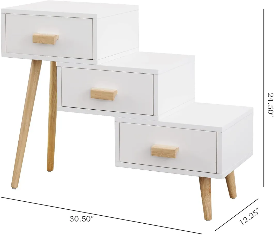 Nightstands Oak Three Drawer Chest Modern Type Wooden 2 Retro Bedside Table