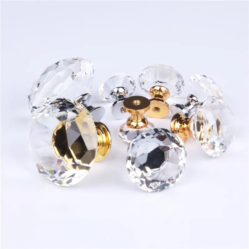 Zamak Diamonds Cabinet Door Knobs Luxury Crystal Glass Drawer Pull Knob