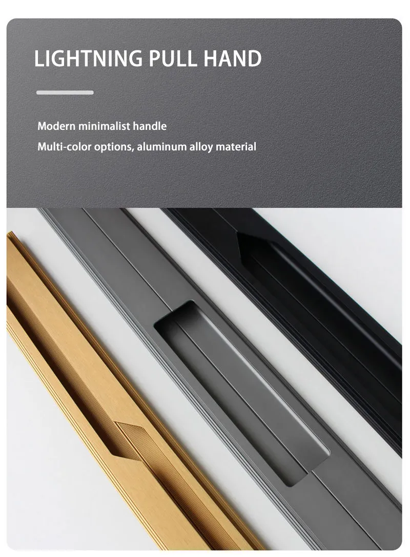 Concealed Slotless Aluminum Lightning Wardrobe Cabinet Door Handle