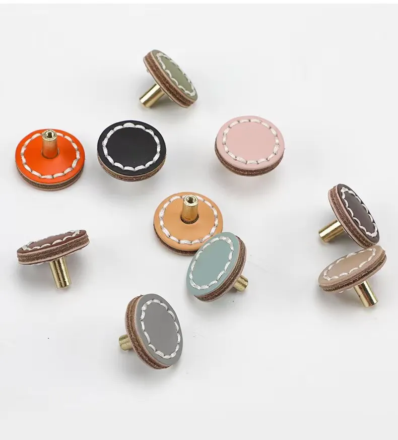 Leather Round Drawer Handles Cabinet Pulls Bedroom Small Colorful Square Furniture Knob