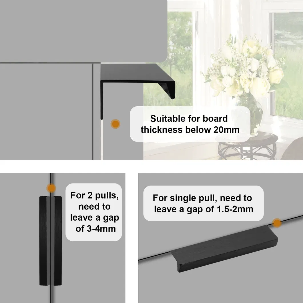 Modern Furniture Hardware Matt Black Hidden Kitchen Finger Edge Cabinet Pull Handles