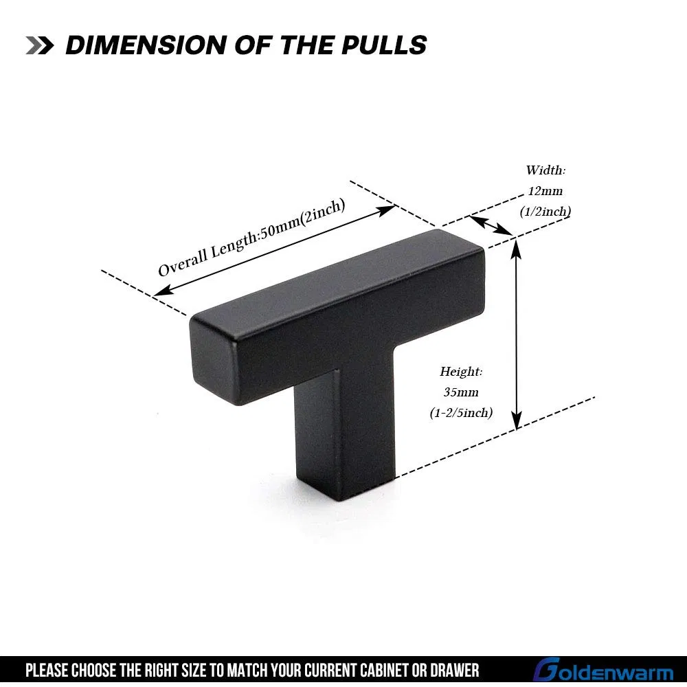 Stainless Steel Cabinet Door Handle Black Square Tube Furniture Drawer Pull Knob