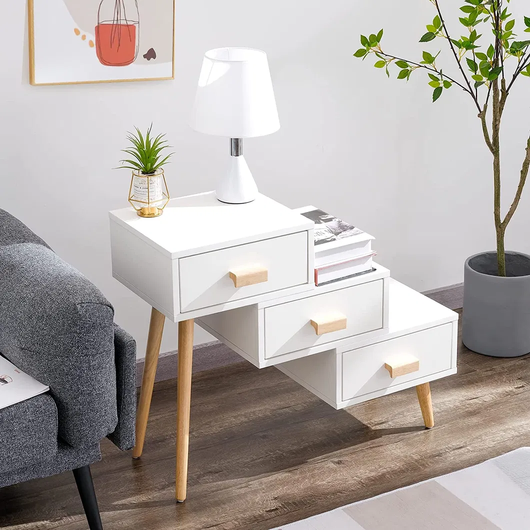 Nightstands Oak Three Drawer Chest Modern Type Wooden 2 Retro Bedside Table