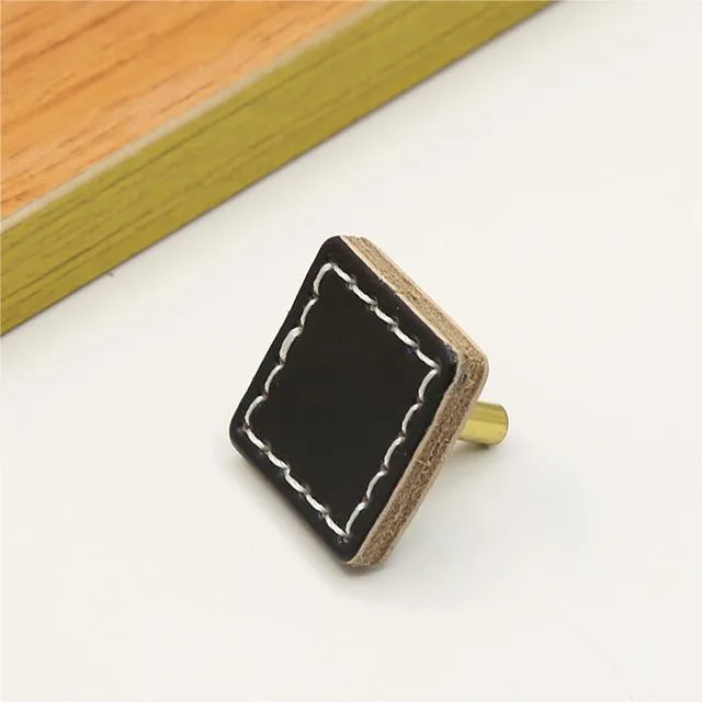 Leather Round Drawer Handles Cabinet Pulls Bedroom Small Colorful Square Furniture Knob