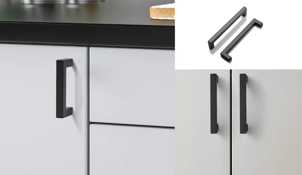 Stainless Steel Cabinet Drawer Door Handle Black Square Tube Furniture Pull Handles