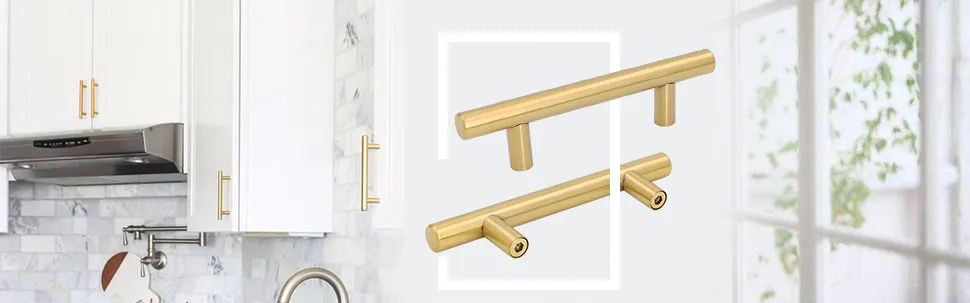Stainless Steel Solid Hollow Drawer Kitchen Brass Gold T Bar Pull Handle