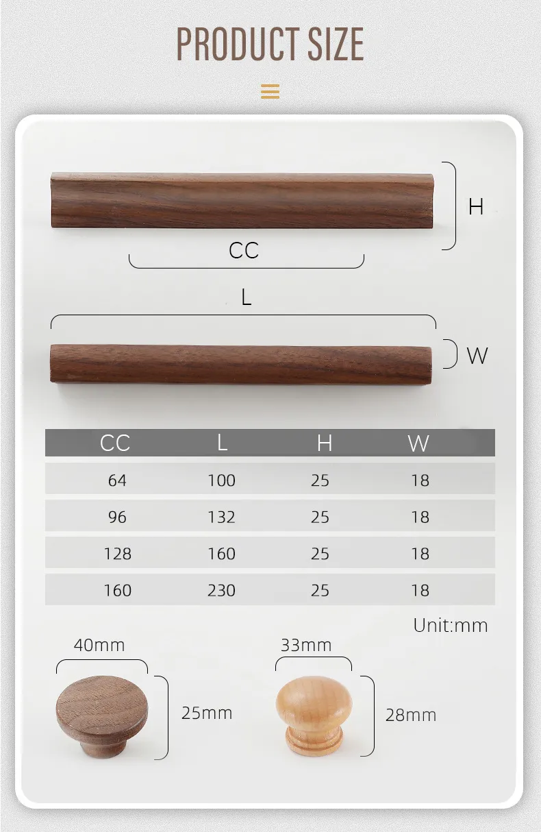 Simply Furniture Cabinet Drawer Solid Beech Wood Pulls Black Walnut Closet Handles