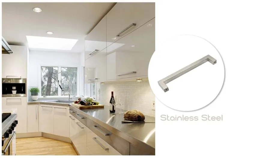 Kitchen Cabinet Drawer Stainless Steel Furniture Square Pull Black Cupboard Handles