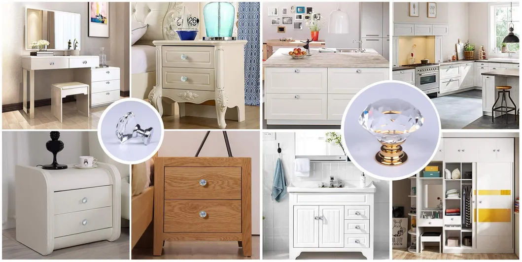 Zamak Diamonds Cabinet Door Knobs Luxury Crystal Glass Drawer Pull Knob