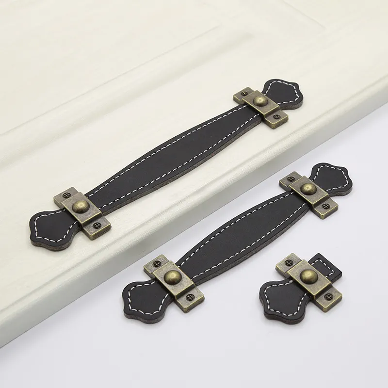 Zinc Alloy Kitchen Drawer Furniture Hardware Leather Drawer Handle Pull Knob