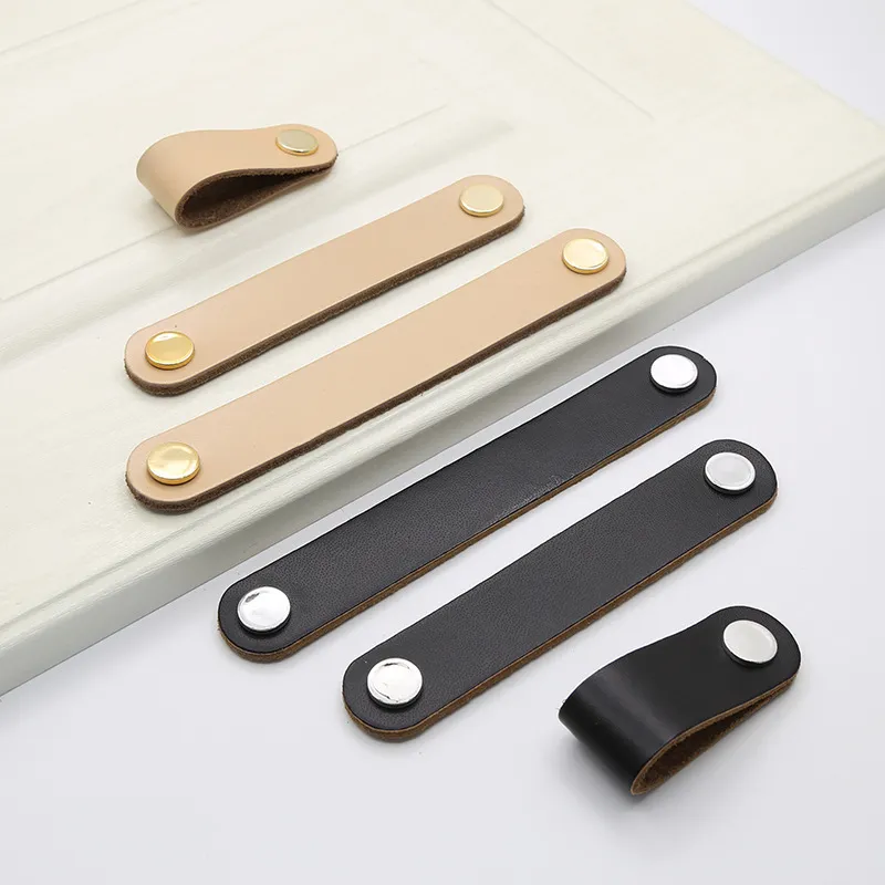 Zinc Alloy Kitchen Drawer Furniture Hardware Leather Drawer Handle Pull Knob