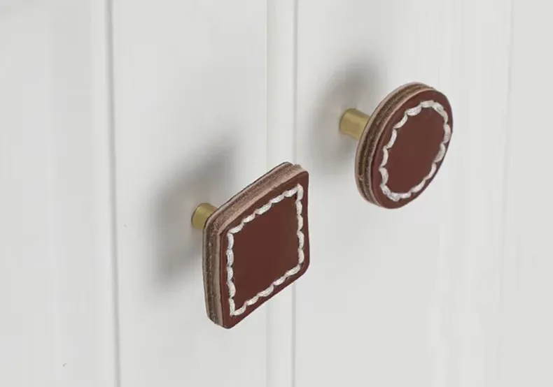Leather Round Drawer Handles Cabinet Pulls Bedroom Small Colorful Square Furniture Knob