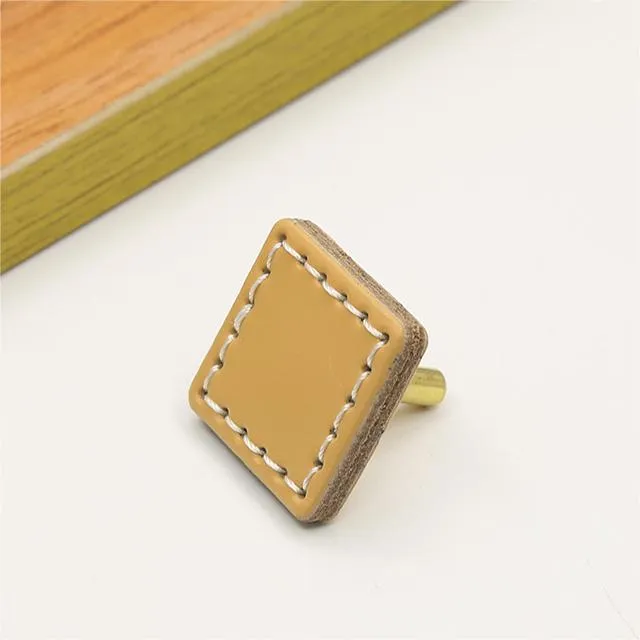 Leather Round Drawer Handles Cabinet Pulls Bedroom Small Colorful Square Furniture Knob