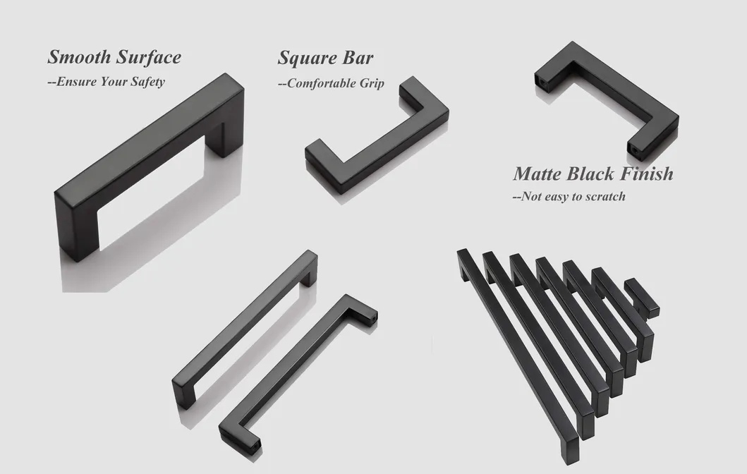 Stainless Steel Cabinet Drawer Door Handle Black Square Tube Furniture Pull Handles