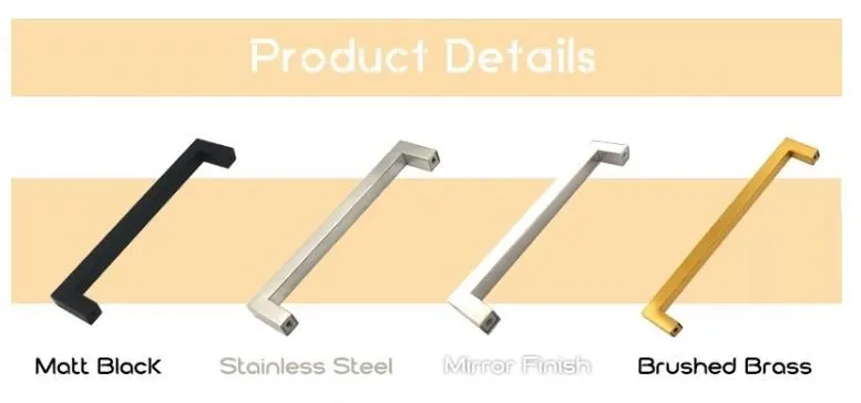 Kitchen Cabinet Drawer Stainless Steel Furniture Square Pull Black Cupboard Handles