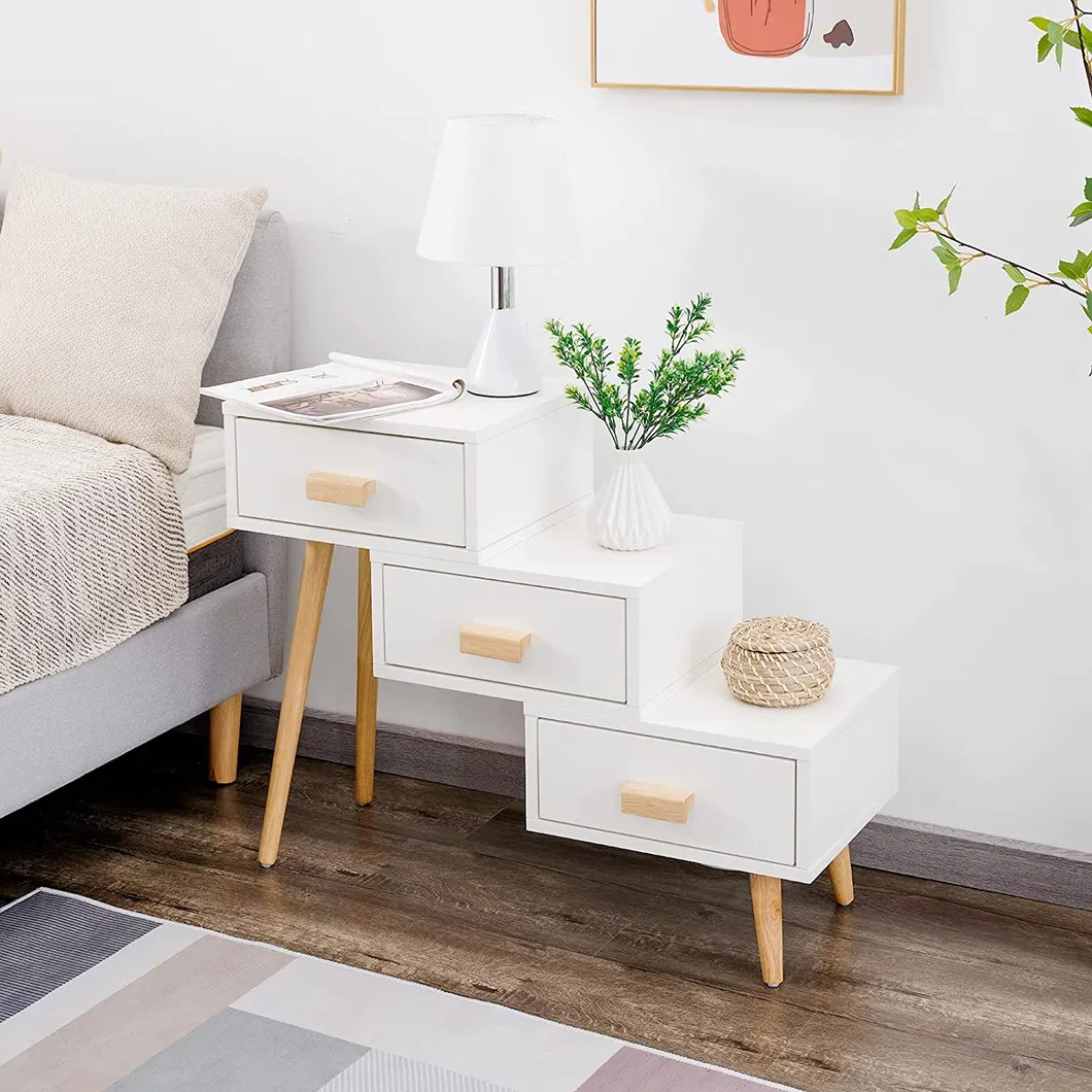 Nightstands Oak Three Drawer Chest Modern Type Wooden 2 Retro Bedside Table