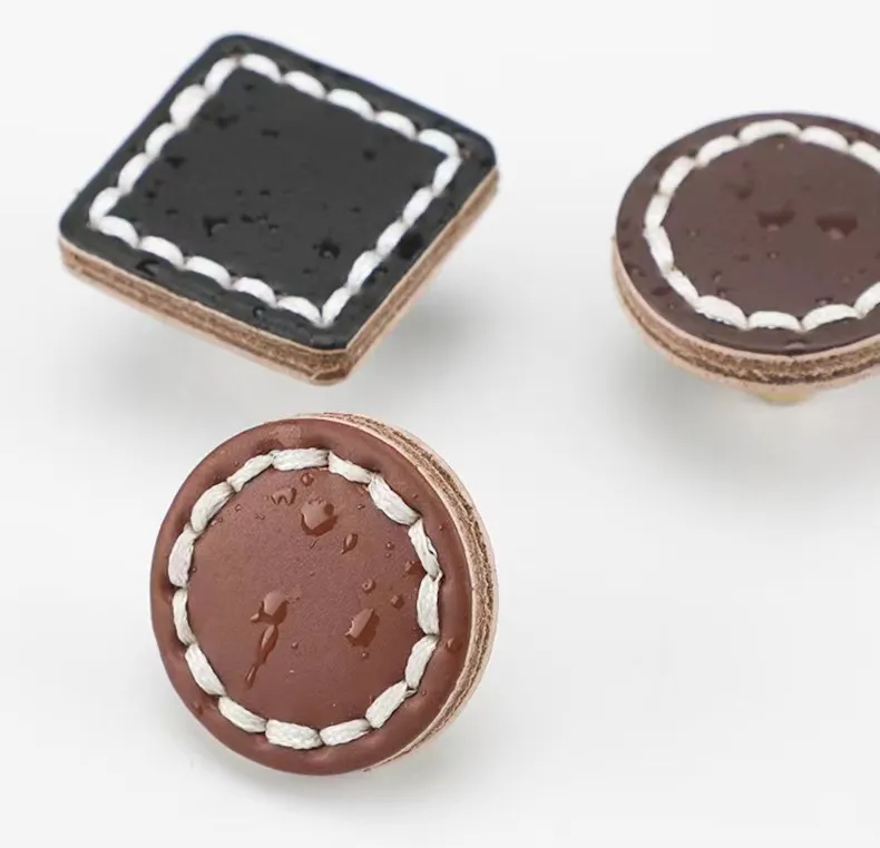 Leather Round Drawer Handles Cabinet Pulls Bedroom Small Colorful Square Furniture Knob