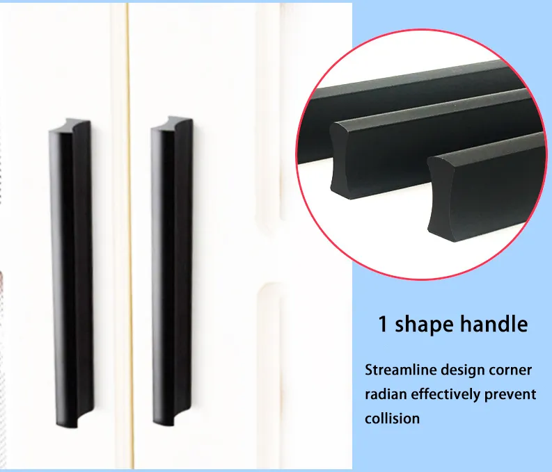 Aluminum Alloy Top Wardrobe Long Handle Cabinet Drawer Black Cabinet Door Handle