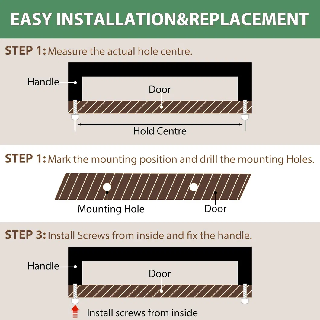 Stainless Steel Cabinet Drawer Door Handle Black Square Tube Furniture Pull Handles