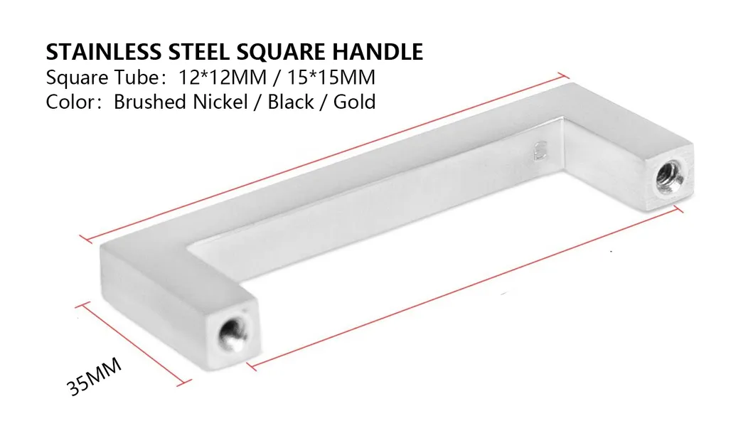 Stainless Steel Cabinet Drawer Door Handle Black Square Tube Furniture Pull Handles