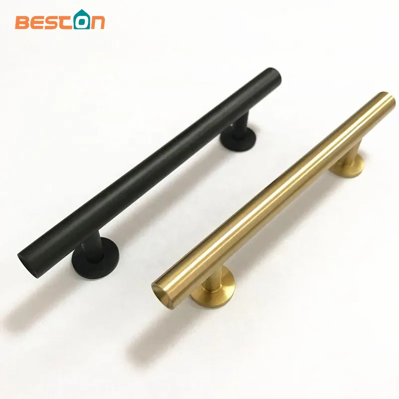 Brass Satin Gold Matt Black Stainless Steel Round T Bar Pull Handle