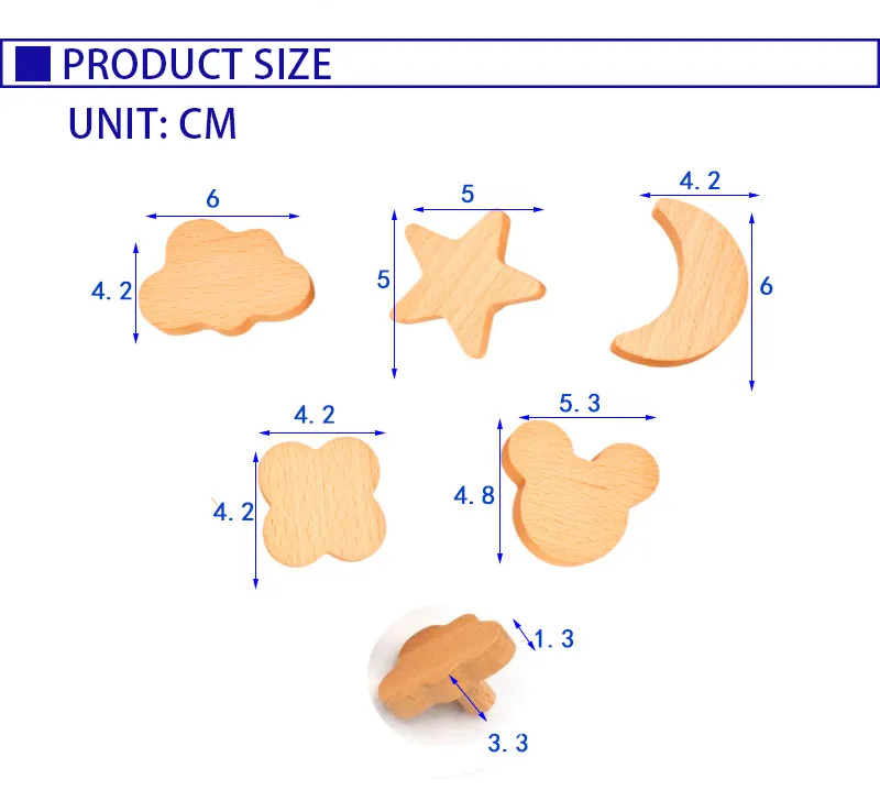 Star Moon Children Furniture Handle Hook Cartoon Solid Wood Cabinet Door Pulls