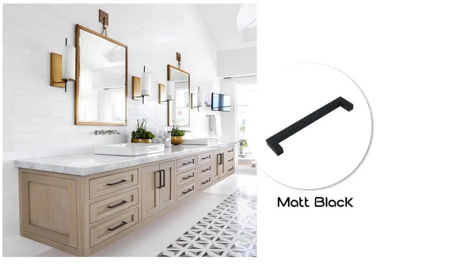 Kitchen Cabinet Drawer Stainless Steel Furniture Square Pull Black Cupboard Handles