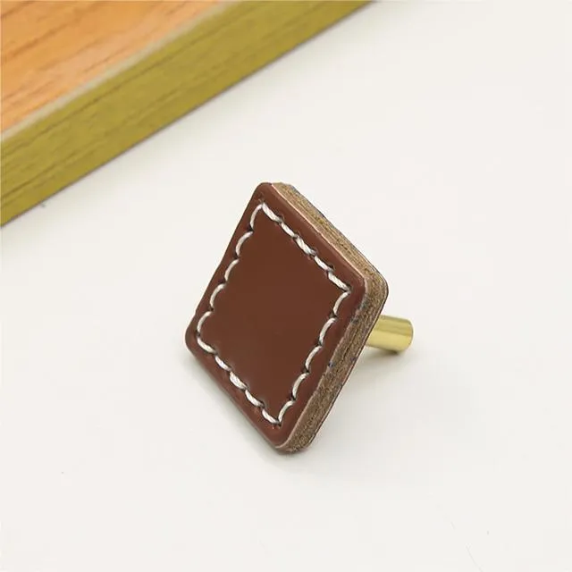 Leather Round Drawer Handles Cabinet Pulls Bedroom Small Colorful Square Furniture Knob
