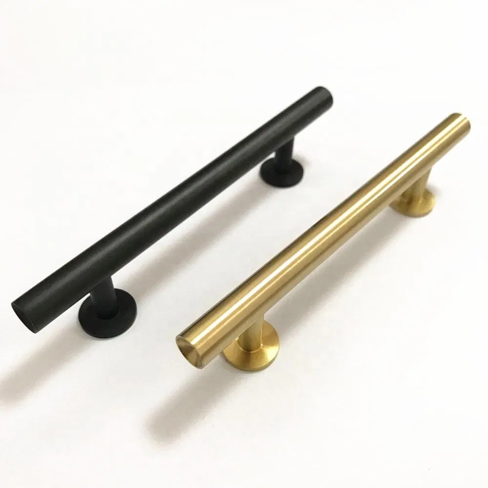 Brass Satin Gold Matt Black Stainless Steel Round T Bar Pull Handle