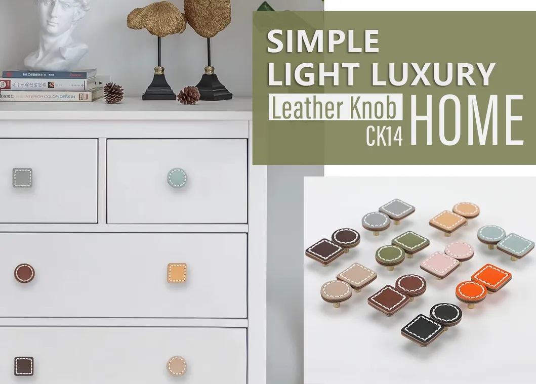 Leather Round Drawer Handles Cabinet Pulls Bedroom Small Colorful Square Furniture Knob
