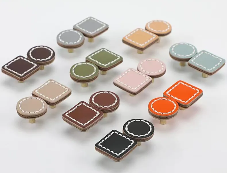 Leather Round Drawer Handles Cabinet Pulls Bedroom Small Colorful Square Furniture Knob