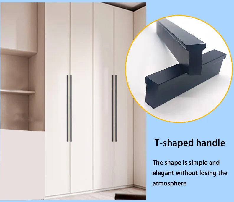 Aluminum Alloy Top Wardrobe Long Handle Cabinet Drawer Black Cabinet Door Handle
