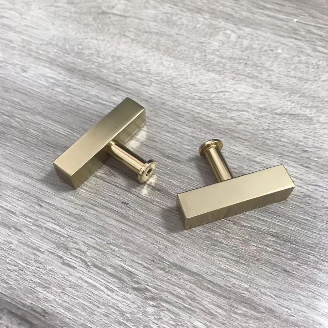 Kitchen Hardware Cabinet Brass Gold T Bar Handle Knob with Base
