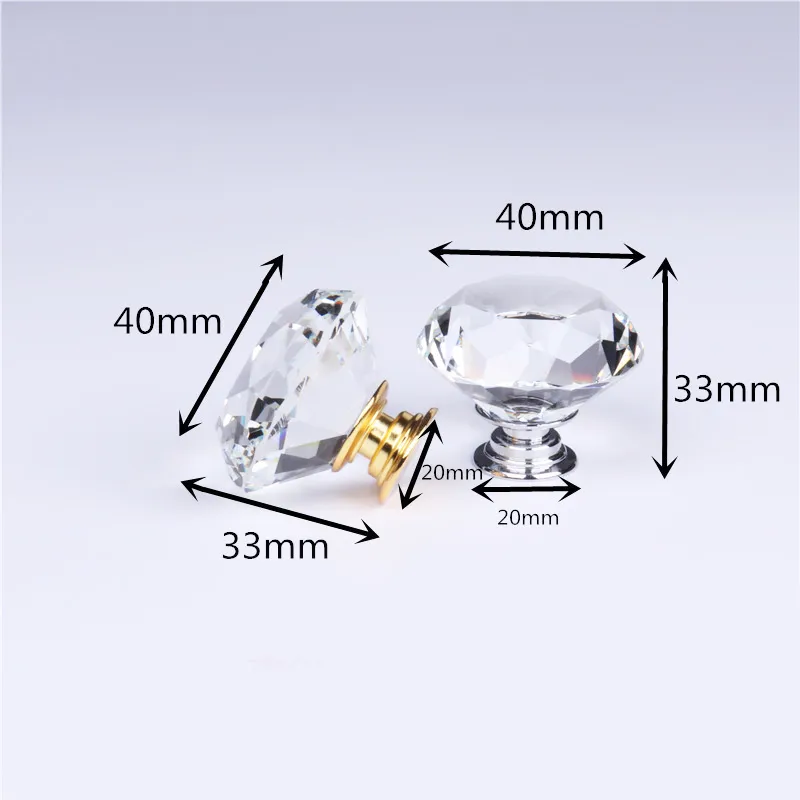 Zamak Diamonds Cabinet Door Knobs Luxury Crystal Glass Drawer Pull Knob