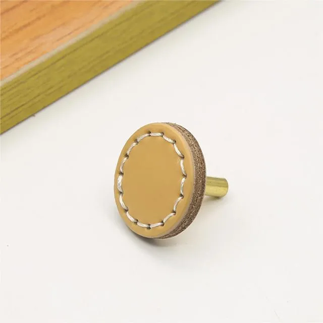 Leather Round Drawer Handles Cabinet Pulls Bedroom Small Colorful Square Furniture Knob