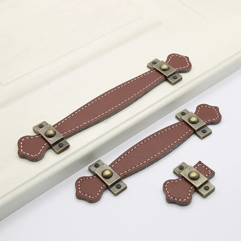 Zinc Alloy Kitchen Drawer Furniture Hardware Leather Drawer Handle Pull Knob