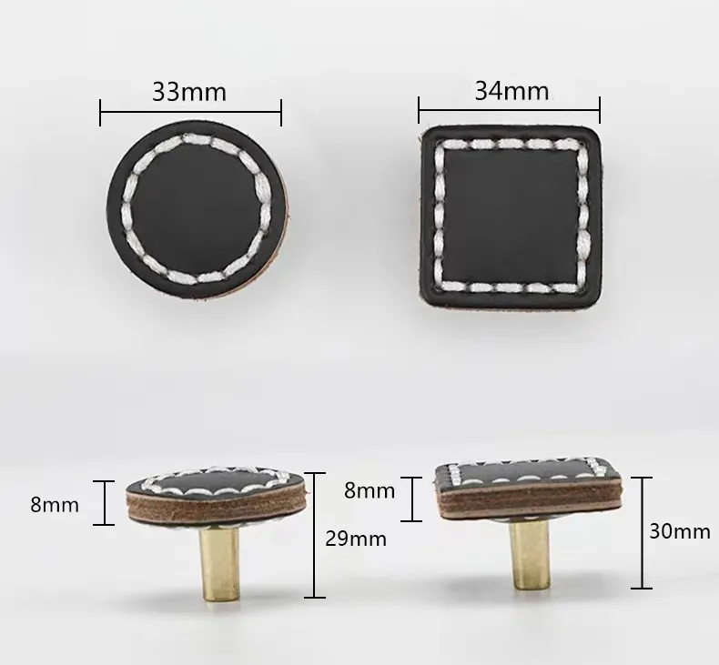 Leather Round Drawer Handles Cabinet Pulls Bedroom Small Colorful Square Furniture Knob