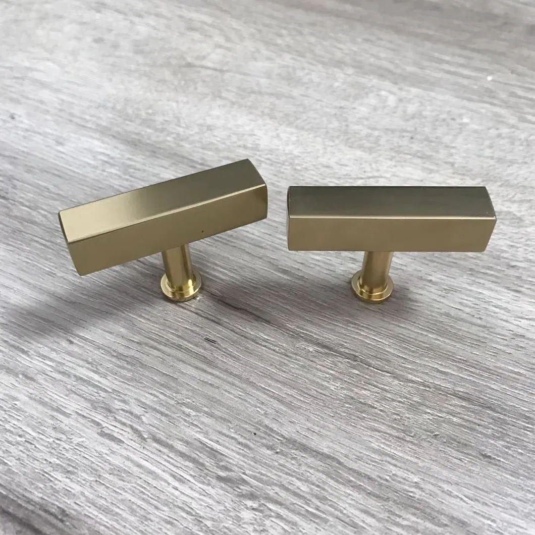 Kitchen Hardware Cabinet Brass Gold T Bar Handle Knob with Base