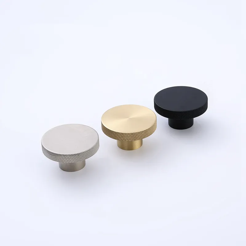 Brass Gold Knurled Cabinet Drawer Round Knobs