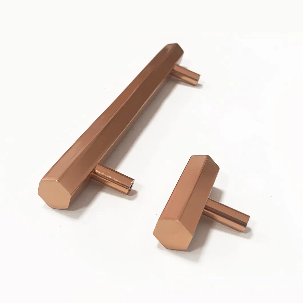 Kitchen Door Drawer Rose Gold Shiny Hexagon T Bar Cabinet Drawer Handle
