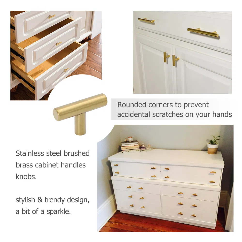 Stainless Steel Solid Hollow Drawer Kitchen Brass Gold T Bar Pull Handle