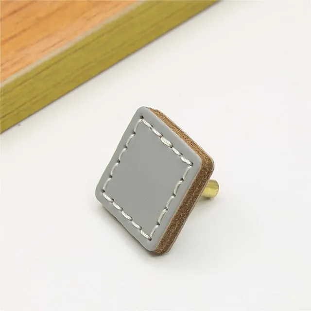 Leather Round Drawer Handles Cabinet Pulls Bedroom Small Colorful Square Furniture Knob