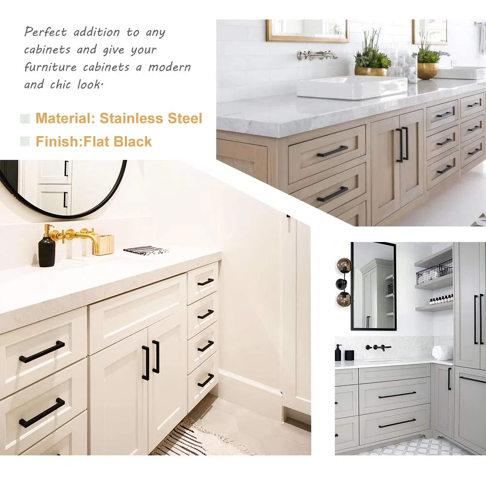 Stainless Steel Cabinet Door Handle Black Square Tube Furniture Drawer Pull Knob