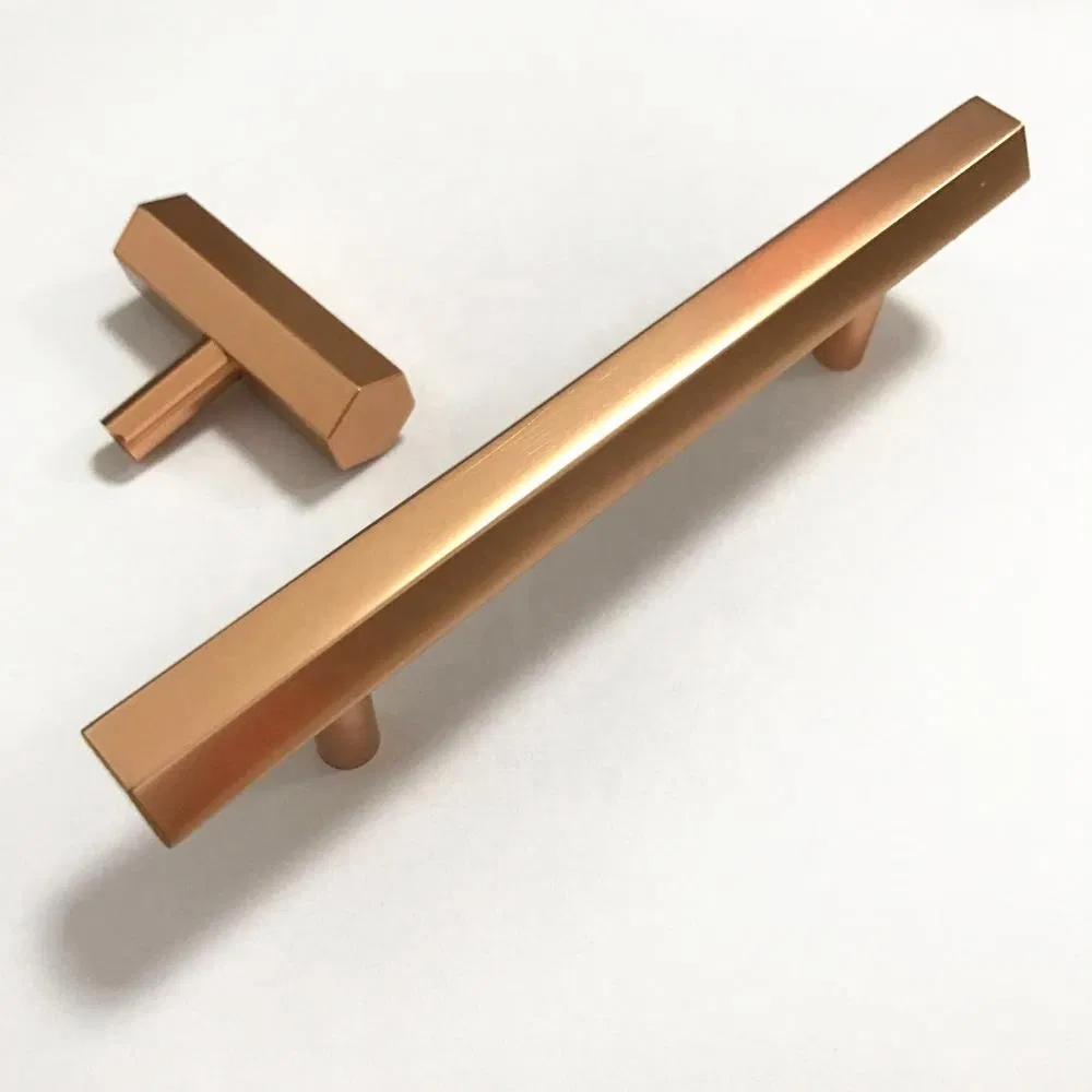 Kitchen Door Drawer Rose Gold Shiny Hexagon T Bar Cabinet Drawer Handle