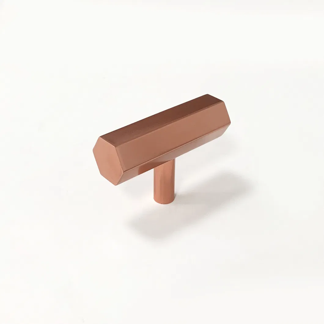 Kitchen Door Drawer Rose Gold Shiny Hexagon T Bar Cabinet Drawer Handle