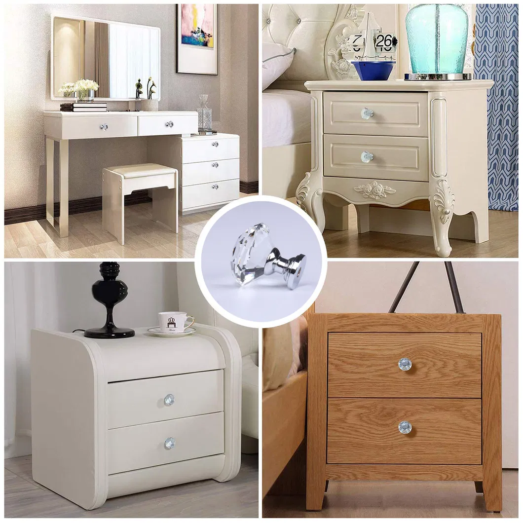 Zamak Diamonds Cabinet Door Knobs Luxury Crystal Glass Drawer Pull Knob