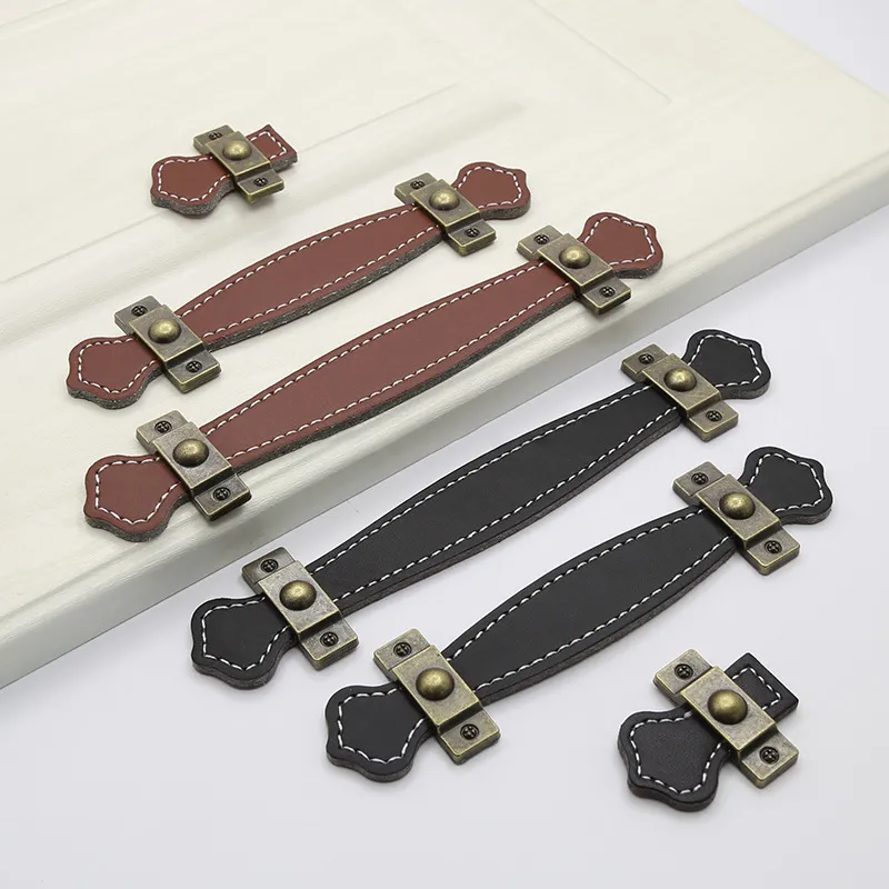 Zinc Alloy Kitchen Drawer Furniture Hardware Leather Drawer Handle Pull Knob