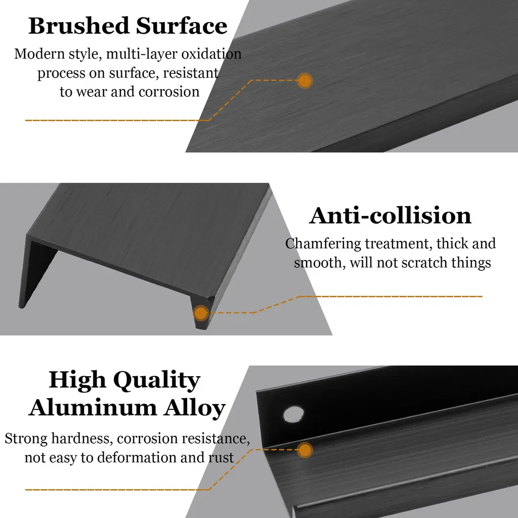 Modern Furniture Hardware Matt Black Hidden Kitchen Finger Edge Cabinet Pull Handles