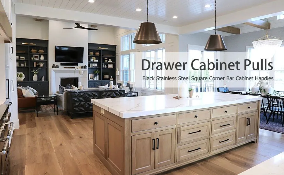 Stainless Steel Cabinet Door Handle Black Square Tube Furniture Drawer Pull Knob